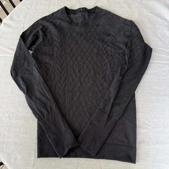 Lululemon Rest Less Pullover Cable Knit Long Sleeve Crewneck Top in Black - Picture 4 of 9